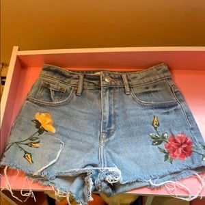 Pacsun denim floral embroidered high rise shorts